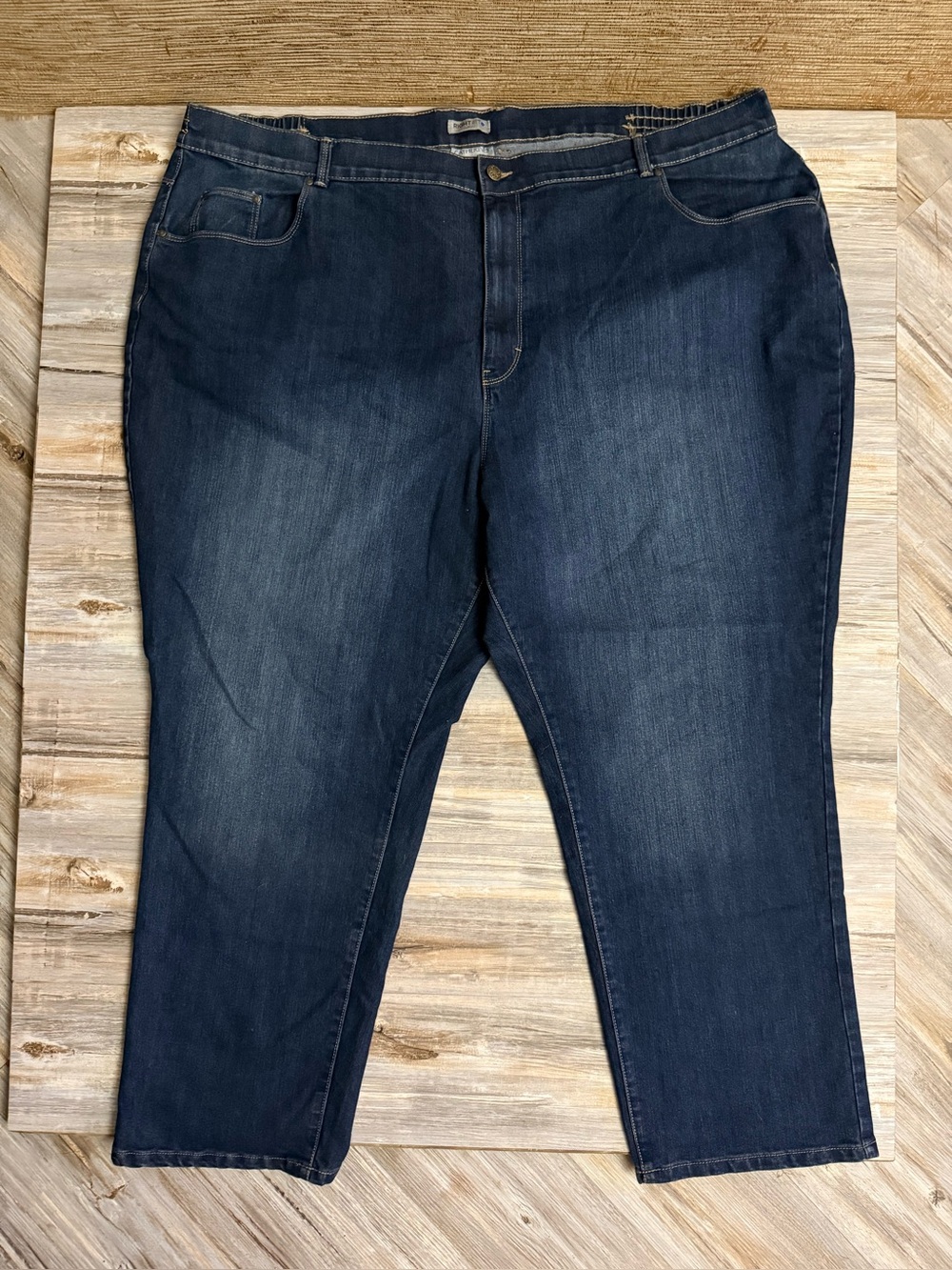 Catherines Right Fit Curvy Jeans Women’s 32W Dark Blue High Elastic Waist